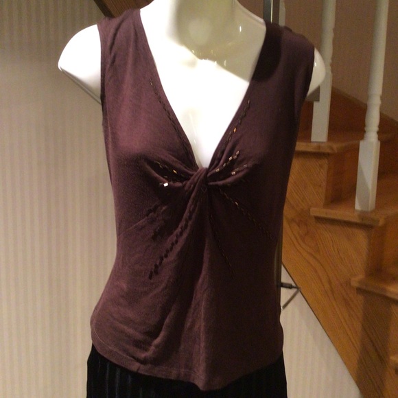 🛍3 for$30 Brown sleeveless top/beading preloved - Picture 1 of 5